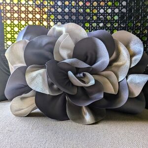 Sondra Roberts 3D Silver Satin Flower  Box Clutch